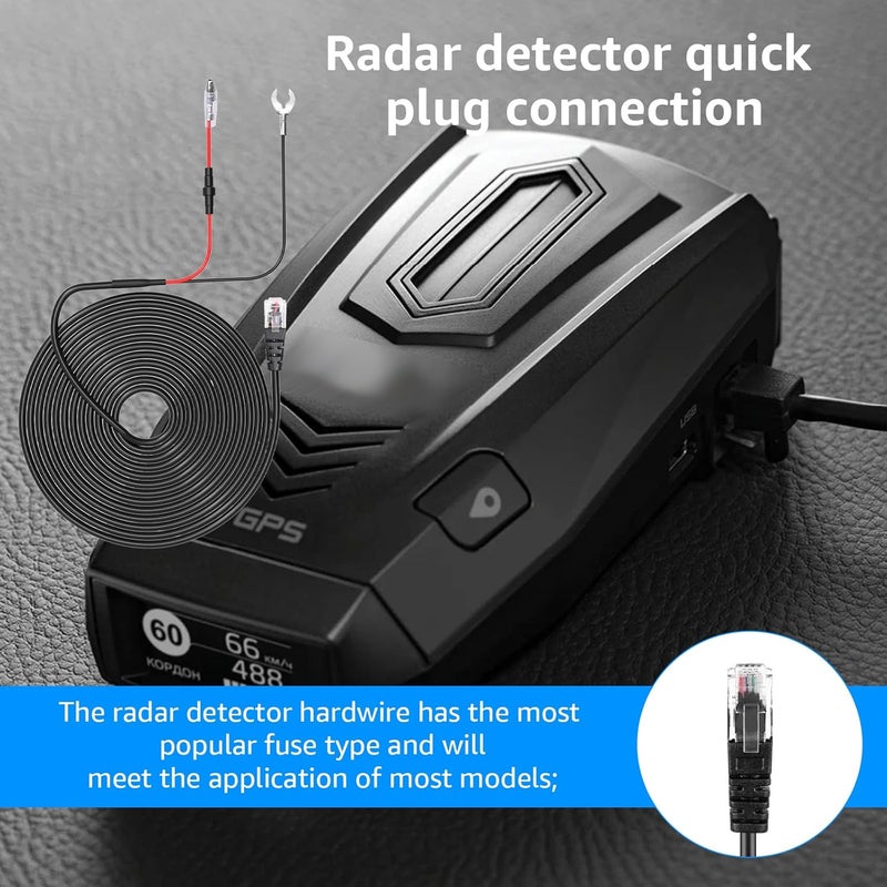 MONDGE Radar Detector Hardwire Kit,Compatible with Escort Valentine One Uniden Beltronics Cobra,with RJ-11 Telephone Style Jack Direct Wire Wiring Kit Multiple Fuse Sizes Power Cord Cable - Image 4
